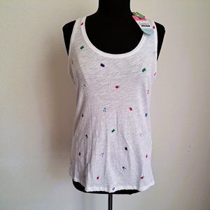 NWT Joules Tank Top  White Print Multicolor Sustainable Cotton Size 8